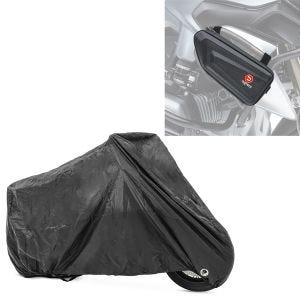 Set: Abdeckplane KTM 1290 Super Adventure / R / S / T Craftride XXL in schwarz + Sturzbügeltasche für KTM 1290 Super Adventure / R / S / T Bagtecs K6_1