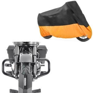 Set: Sturzbügel Mustache für Harley Davidson Street Glide 09-21 schwarz Craftride + Abdeckplane Harley Street Glide / Special Craftride XXXL schwarz-orange_1