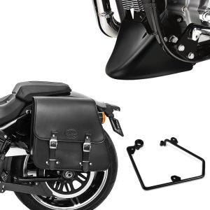 Set: Satteltasche + Halter für Harley Sportster 883 Iron 09-15 links 28l Craftride + Bugspoiler für Harley Sportster 883 Iron 09-20 Craftride_1
