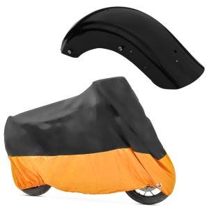 Set: Heckfender II für Harley Road Glide Special 15-21 Kotflügel hinten Craftride schwarz + Abdeckplane Harley Road Glide Special / Ultra Craftride XXXL schwarz-orange_1