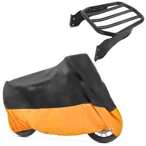 Set: Gepäckträger für Harley Fat Boy Special 10-17 schwarz Craftride + Abdeckplane Harley Fat Boy Special / Lo - FXDR 114 Craftride XXXL schwarz-orange_1