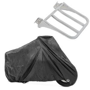 Set: Gepäckträger für Harley Dyna Switchback 12-16 chrom Craftride + Abdeckplane Harley Dyna Fat Bob / Street Bob / Switchback Craftride XXL in schwarz_1
