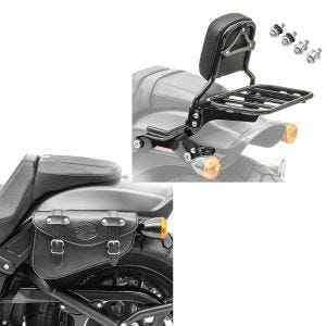 Set: Sissybar für Harley Fat Bob / 114 18-21 R1 mit Gepäckträger und Docking schwarz Craftride + Satteltasche Harley Softail Fat Bob / 114 Craftride Arizona 3Ltr links in schwarz_1