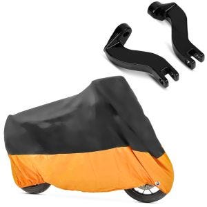 Set: Sozius Fussrasten-Halter für Harley Street Glide 06-21 schwarz Craftride + Abdeckplane Harley Street Glide / Special Craftride XXXL schwarz-orange_1