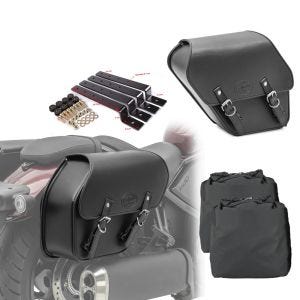 Sett: Set med salvesker Craftride Fargo 2x13L (par) egnet for chopper cruisers og tilpassede sykler + motorsykkelholdersett Craftride egnet for chopper sidevesker / harde salvesker i svart