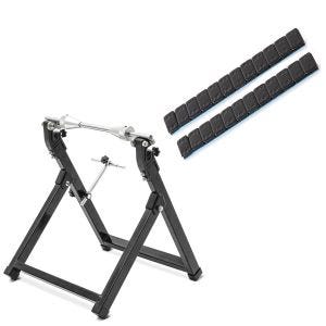 Sett: balanseringsstativ motorsykkel ConStands WU-2 balanseringsenhet svart + balanseringsvekter motorsykkel ConStands limvekter egnet for motorsykkeldekk 2 stk 12x5g svart