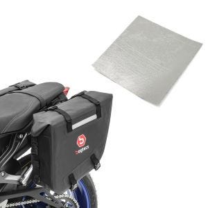 Sett: Motorsykkel-salvesker vanntette Bagtecs WP6 2x15L rullelukkende sideveske + varmebeskyttende film selvklebende for motorsykkel varmebeskyttelse Zaddox 50x50cm