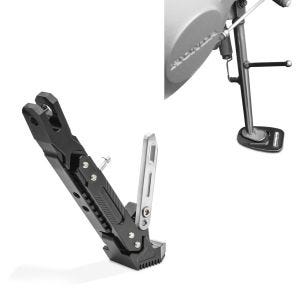 Sett: Motorsykkel sidestativ universelt høydejusterbart aluminium Tourtecs svart + ConStands sidestativ base stativ base sort