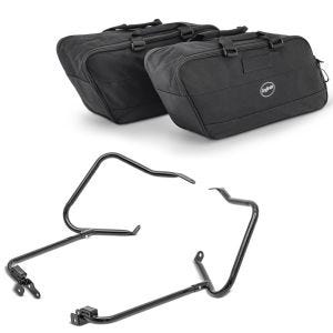 Sett: koffertstativ egnet for Harley Davidson Touring 14-24 med beskyttelsesstang svart Craftride + koffert innervesker egnet for Harley Davidson Touring 94-24 Craftride BG1 par
