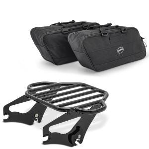 Sett: bagasjehylle egnet for Harley Davidson Touring 09-24 Craftride KI avtagbar i svart + etui innervesker egnet for Harley Davidson Touring 94-24 Craftride BG1 par