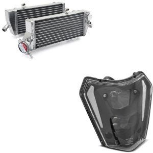 Sett: Kjølerediator egnet for KTM EXC-F 4-takts modeller 14-16 par med LED frontlykter E-mark DRL SW1