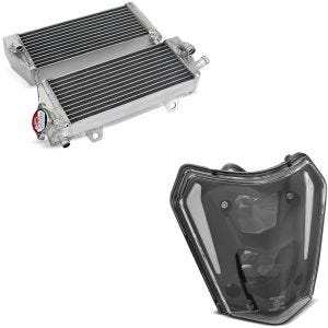 Sett: Radiator høyre og venstre egnet for KTM EXC / -F, SX / -F 16-19 med LED hovedlys E-mark DRL Xdure SW1