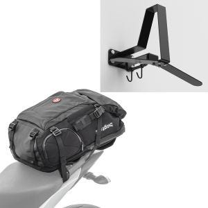 Sett: Motorsykkelryggsekk HX5 vanntett 45 liter med hjelmholder Bagtecs med garderobe WH2 sw