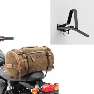 Sett: Motorsykkel hale bag Vintage 25L brun Craftride med garderobe WH2 sw