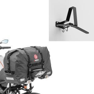Sett: Motorsykkel halebag SX45 vanntett volum 45L rullelukking Bagtecs med garderobe WH2 sw