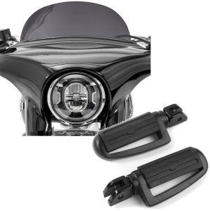 Sett: Frontrute egnet for Harley Davidson Sport Glide 18-24 Craftride M frontrute mørk tonet + førerfotstøtter egnet for Harley Davidson Softail 18-24 Craftride ST4 svart