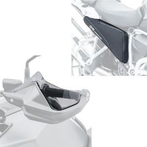 Sett: Håndbeskytterforlengelse egnet for BMW R 1200 GS 13-18 Motoguard røykgrå med rammeposer BF3 tilleggsvesker svart