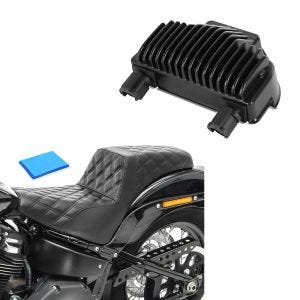 Sett: spenningsregulator egnet for Harley Davidson Dyna 08-17 likeretter ladekontroller Craftride + dobbel sete gel egnet for Harley Davidson Dyna Fat Bob 08-17 duo sete Craftride SP6 svart