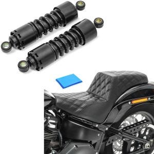 Sett: Støtdemper 11" egnet for Harley Davidson Dyna 1991-2017 senking sort Craftride + dobbel sete gel egnet for Harley Davidson Dyna Fat Bob 08-17 Duo sete Craftride SP6 svart