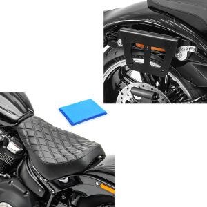 Sett: Sadelveskeholder egnet for Harley Davidson Softail Street Bob 18-24 koffertstativ flyttbar Craftride QL høyre + Solo sete gel egnet for Harley Davidson Softail Street Bob / Standard 18-24 sete DS4