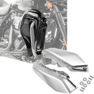 Sett: benskjold egnet for Harley Davidson Touring-modeller 17-24 Craftride ventilert svart + mellomramme vindavviser egnet for Harley Davidson Touring 09-24 varmebeskyttelse Craftride WA3 krom