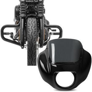 Sett: Crash bar Bart egnet for Harley Davidson Softail Street Bob / Standard 18-24 Craftride svart + frontlys kåpe egnet for Harley Davidson Softail Street Bob 18-24 lampe maske styre fairing Craftride MG9