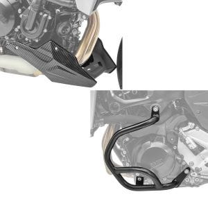 Sett: Crash bar egnet for BMW F 900 R / XR 20-24 motorbeskyttelsesstang Motoguard BG2 med frontspoiler motorbeskyttelse BS1 karbonlook