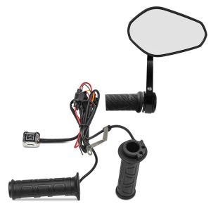 Sett: Motorsykkelstyre endespeil med ECE bakspeilpar SP2 Zaddox med oppvarmede grep GH1 egnet for 22mm styre svart