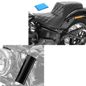 Sett: gaffeltrekk egnet for Harley Davidson Dyna 06-17 gaffeltrekk Craftride GC2 + dobbel sete gel egnet for Harley Davidson Dyna Fat Bob 08-17 duo sete Craftride SP6 svart