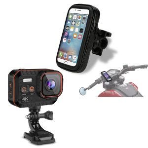 Sett: Motorsykkel smarttelefonholder SH10 opptil 6,3" egnet for styre med vanntett action cam 4K video og 16 megapiksler