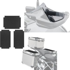 Sett: Håndbeskytterforlengelse egnet for BMW R 1200 GS 13-18 røykgrå Motoguard med klistremerke for aluminiumsveske ADX 3-delt skinn