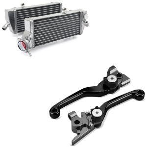 Sett: Radiatorradiatorpar høyre og venstre med spaksett bremsespak + clutchspak egnet for KTM EXC / -F SX / -F 14-16 Flex sw
