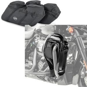 Sett: veske innervesker egnet for Harley Davidson Touring 14-24 for sidevesker Craftride SP4 + benskjold egnet for Harley Davidson Touring-modeller 14-24 Craftride ventilert svart