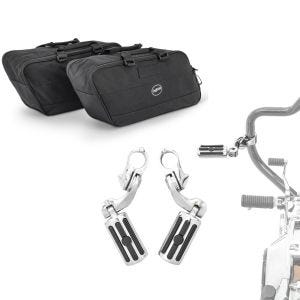 Sett: etui innervesker som passer for Harley Davidson Touring 94-24 Craftride BG1 par + motorsykkel crash bar fotstøtter Craftride CF3S for 32mm i krom