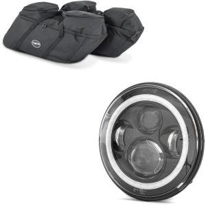 Sett: innervesker til Harley Davidson Touring 94-24 for sidevesker Craftride SP4 + LED-hovedlys 7" egnet for Harley Davidson-hovedlys med E-merke DRL FS7 svart