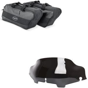 Sett: Innerveske i sideveske som passer for Harley Davidson Touring 94-22 Craftride + Windshield Wave 6" passer for Harley Davidson Electra-Street Glide 96-13 mørk tonet Craftride