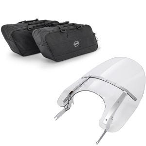Sett: innervesker som passer for Harley Davidson Touring 94-24 Craftride BG1 par + frontrute egnet for Harley Davidson Road King / Classic/ Special 93-24 Craftride avtagbar