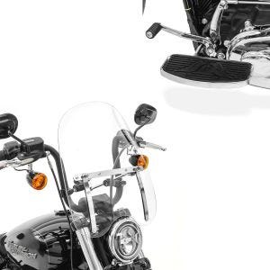 Sett: Frontrute CW1 egnet for chopper cruisers og spesialsykler + universelle løpebrett foran FB2
