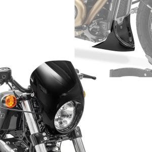 Sett: Frontlys frontmaske egnet for choppers / custom sykler 95-20 + frontspoiler CP9