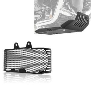 Sett: Motorbeskyttelse egnet for BMW R NineT 14-23 Motoguard aluminium frontspoiler undervognsbeskyttelse svart + radiatordeksel egnet for BMW R NineT 14-23 radiatorgrill Zaddox KG1 svart