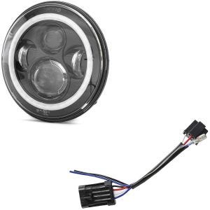 Sett: LED hovedlys 7" egnet for Harley Davidson + adapter H4 -H13
