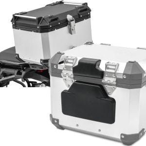 Sett: Alu TP XB55 55 liter sølv + ryggpolstring egnet for BMW Alu TP ryggstøtte