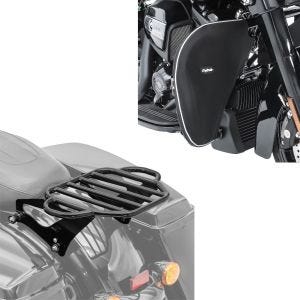 Sett: Crash bar sprutbeskyttelse egnet for Harley Davidson Touring 80-24 + KI avtagbar bagasjehylle
