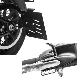 Sett: Sideskiltholder som passer til Harley Davidson Softail 18-24 + LED-styreindikatorer + kjørelys