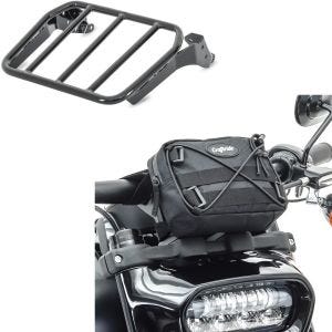 Sett: bagasjehylle sissy bar + styreveske egnet for chopper og cruiser LB1