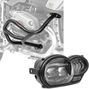 Sett: Crash bar L egnet for BMW R 1200 GS 04-12 crash bar + LED hovedlykt ECE QL4