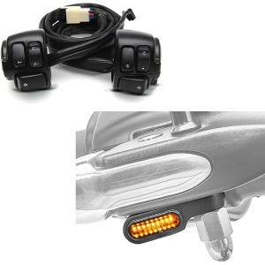 Sett: Styrebryter egnet for Harley Davidson Dyna Sportster Softail V-Rod 96-13 + LED styreindikatorer XS