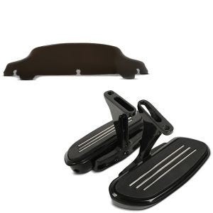 Sett: Frontrute 5" mørk farget + passasjer løpebrett egnet for Harley Davidson Touring 93-24 CF2 + holder