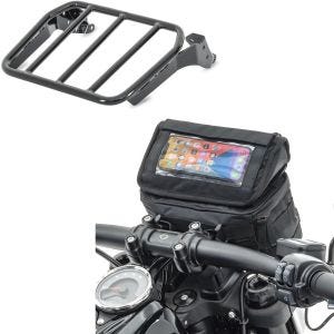 Sett: Bagasjehylle for sissy bar egnet for choppers / custom bikes / 114 18-24 + styreveske for choppers og cruisers mobiltelefonholder navigasjonsholder LB2