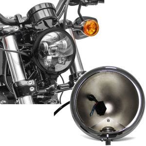 Sett: LED-hovedlys 5,75 tommer + LED-hovedlyshussett 5,75" egnet for Harley Davidson lampeholder krom